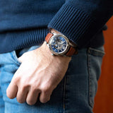 Fossil Heritage Blue Dial Brown Leather Strap Watch for Men - ME3263