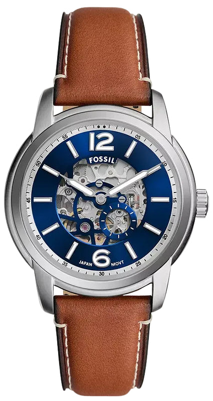 Fossil Heritage Blue Dial Brown Leather Strap Watch for Men - ME3263