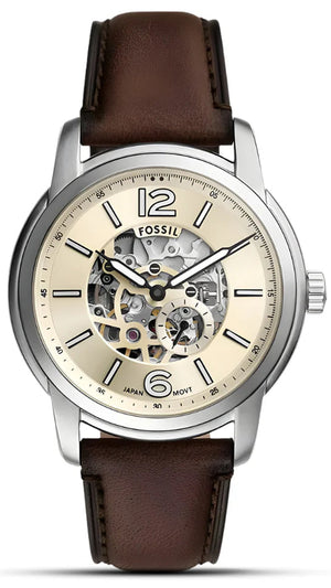Fossil Heritage White Dial Brwon Leather Strap Watch for Men - ME3264