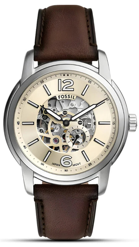 Fossil Heritage White Dial Brwon Leather Strap Watch for Men - ME3264