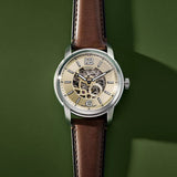 Fossil Heritage White Dial Brwon Leather Strap Watch for Men - ME3264