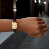 Michael Kors Suri Gold Dial Black Leather Strap Watch for Women - MK4880