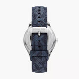 Michael Kors Benning Three Hand Silver Dial Blue Leather Strap Watch For Men - MK8930