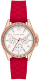 Michael Kors Pilot White Dial Rose Red Silicone Strap Watch for Women - MKO1005