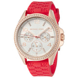 Michael Kors Pilot White Dial Rose Red Silicone Strap Watch for Women - MKO1005