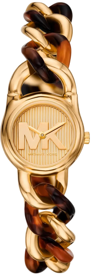Michael Kors Petite Lock Gold Dial Two Tone Metal Chain Strap Watch for Women  - MKO1149