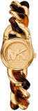 Michael Kors Petite Lock Gold Dial Two Tone Metal Chain Strap Watch for Women  - MKO1149