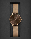Daniel Wellington Petite Amber Brown Dial Gold Mesh Strap Watch For Women - DW00100476