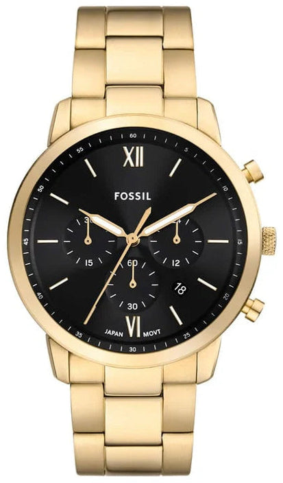 Fossil Neutra Black Dial Gold Steel Strap Watch for Men - FS6093