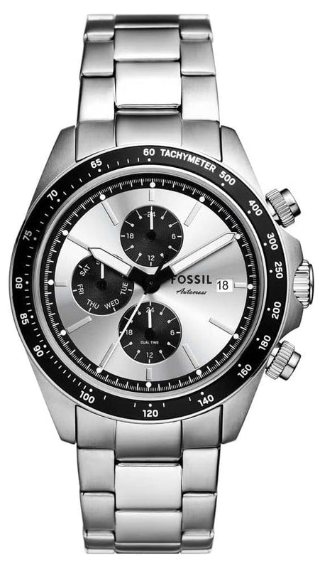 Fossil Autocross Silver Dial Silver Steel Strap Watch for Men - BQ2873