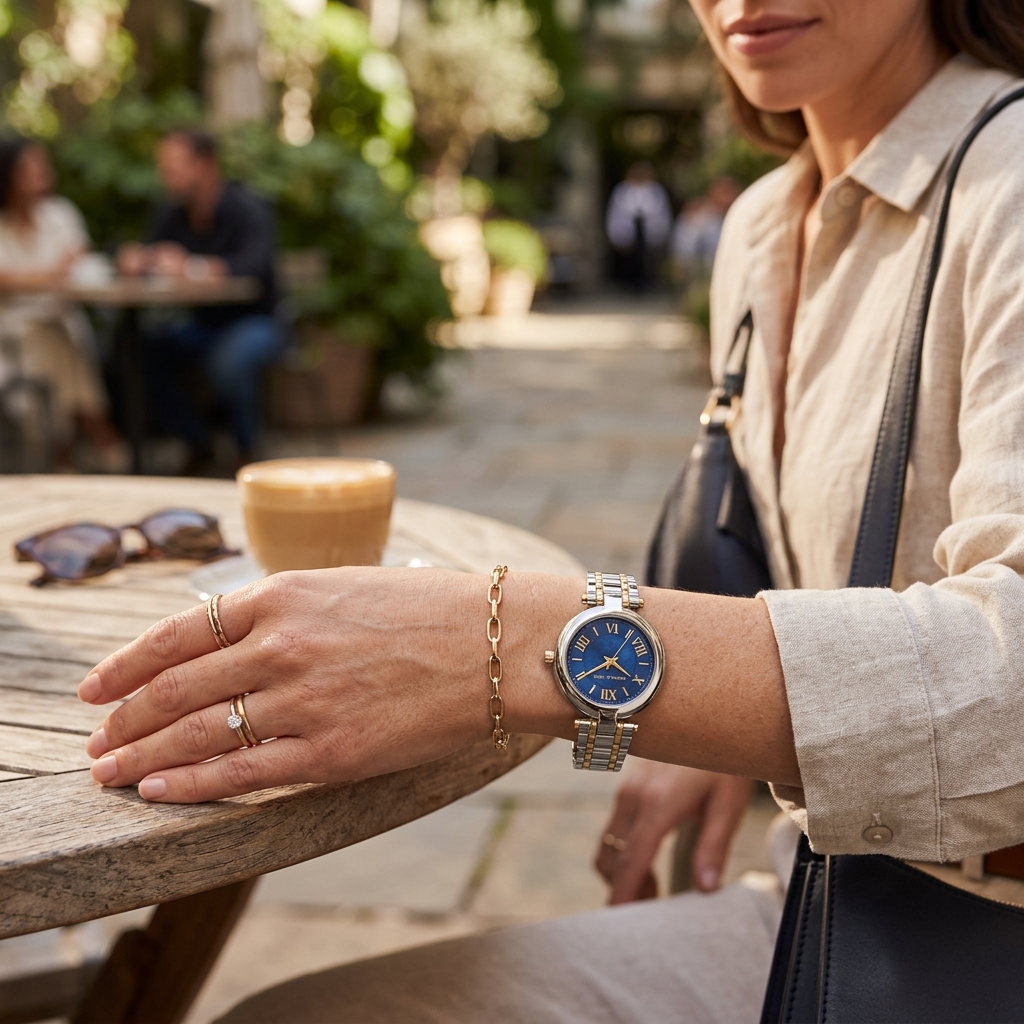 Michael Kors Laney Blue Dial Two Tone Steel Strap Watch for Women - MKO1085
