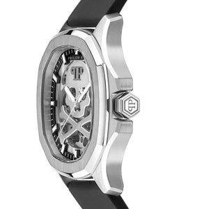Philipp Plein Skeleton Spectre Silver Dial Black Silicone Strap Watch For Men- PWRAA0123