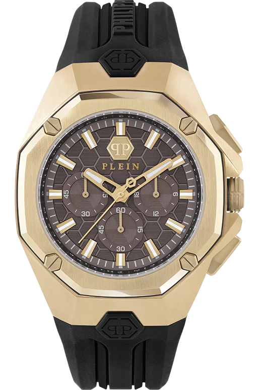 Philipp Plein Hyper Sport Chronograph Brown Dial Black Silicone Strap Watch for Men - PWTBA0423