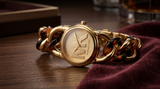 Michael Kors Petite Lock Gold Dial Two Tone Metal Chain Strap Watch for Women  - MKO1149