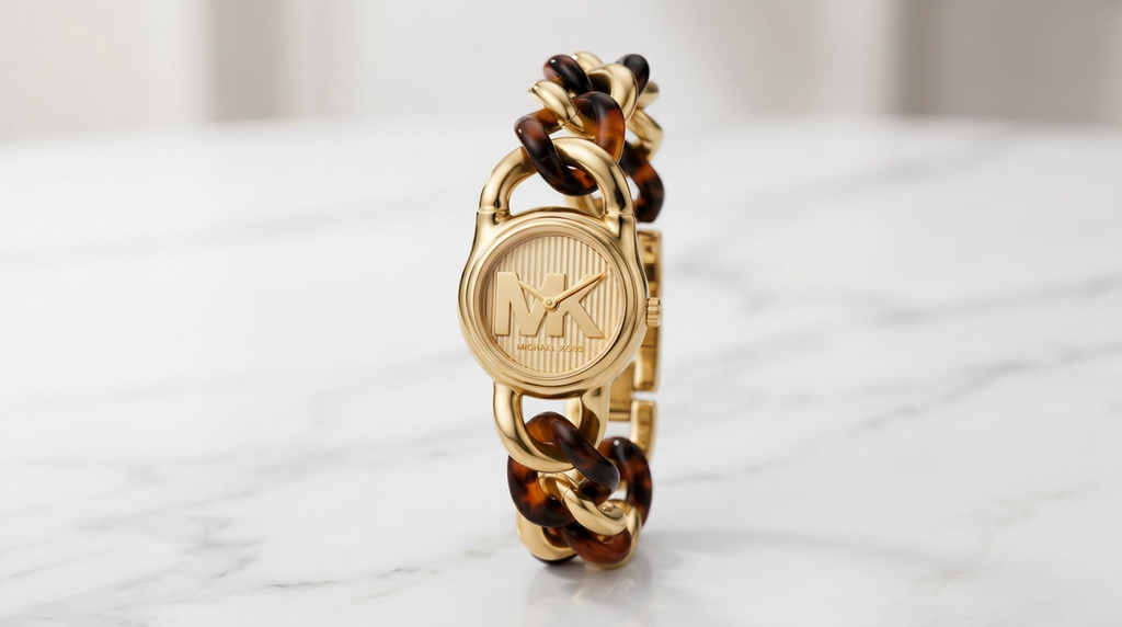 Michael Kors Petite Lock Gold Dial Two Tone Metal Chain Strap Watch for Women  - MKO1149