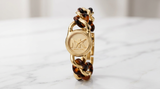 Michael Kors Petite Lock Gold Dial Two Tone Metal Chain Strap Watch for Women  - MKO1149