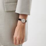 Emporio Armani Cleo Three-Hand Mother of Pearl Dial Black Leather Strap Watch For Women - AR11485