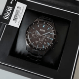Hugo Boss Trophy Chronograph Black Dial Black Steel Strap Watch for Men - 1513675
