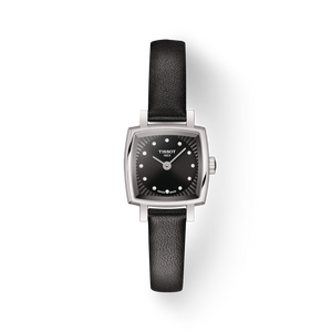 Tissot Lovely Square Quartz Diamonds Black Dial Black Leather Strap Watch For Women - T058.109.16.056.00