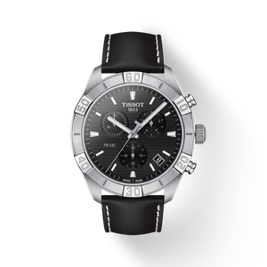 Tissot PR 100 Sport Quartz Chronograph Black Dial Black Leather Strap Watch For Men - T101.617.16.051.00
