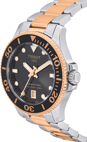 Tissot Seastar Black Dial Two Tone Steel Strap Watch for Women - T120.210.22.051.01