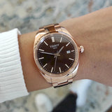 Tissot PR 100 Brown Dial Gold Steel Strap Watch for Women - T150.210.33.291.00