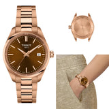 Tissot PR 100 Brown Dial Gold Steel Strap Watch for Women - T150.210.33.291.00