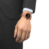 Tissot PR 100 Black Dial Rose Gold Steel Strap Watch for Men - T150.410.33.051.00