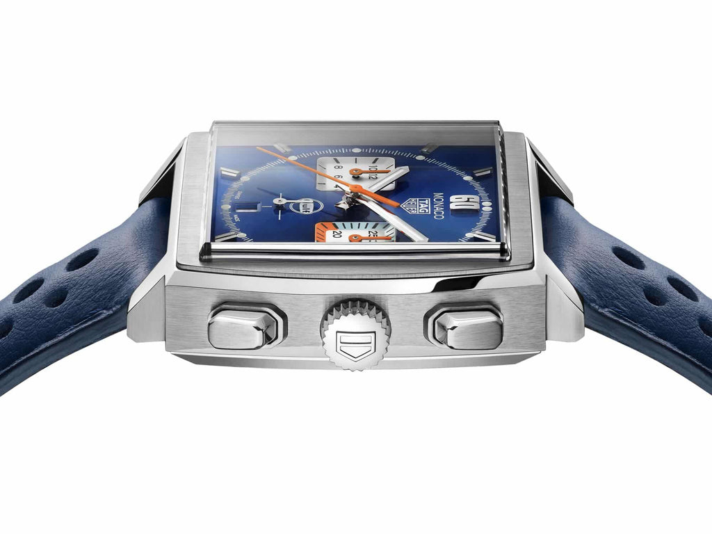 Tag Heuer Monaco Gulf Automatic Chronograph Blue Dial Blue Leather Strap Watch for Men - CBL2115.FC6494