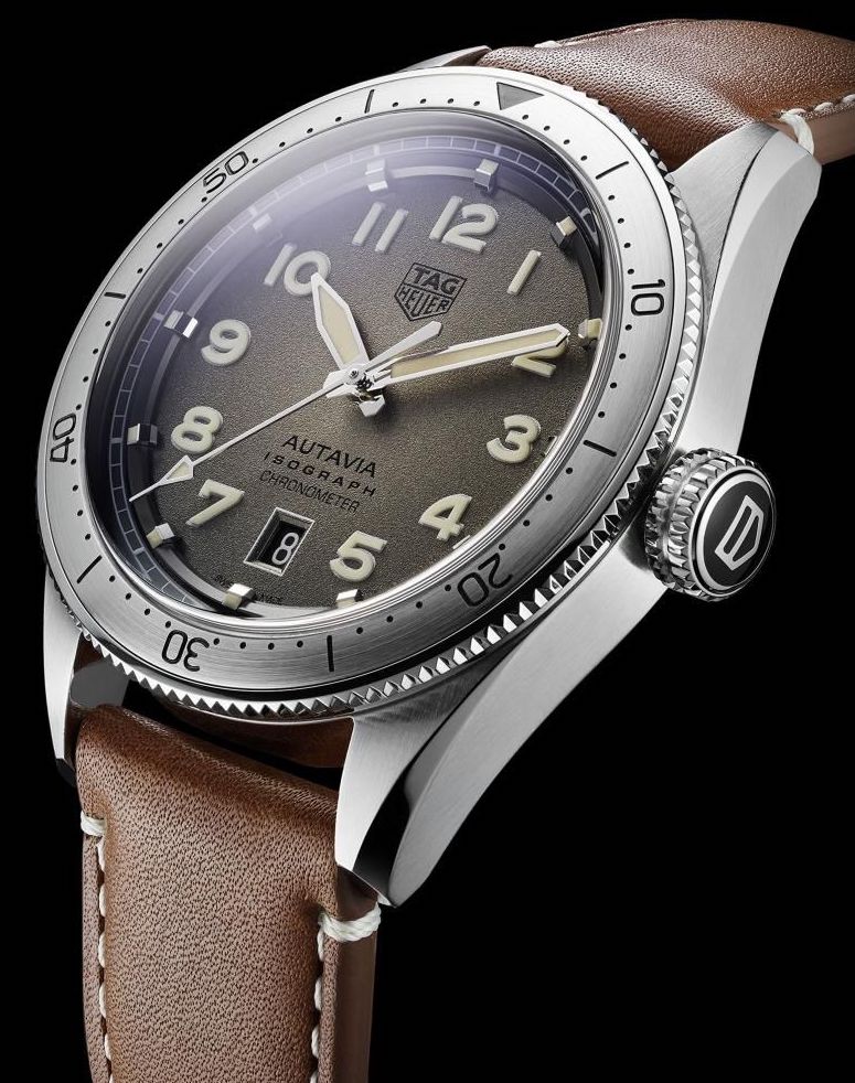 Tag Heuer Autavia Isograph Grey Dial Calfskin Brown Leather Strap Watch for Men - WBE5111.FC8267