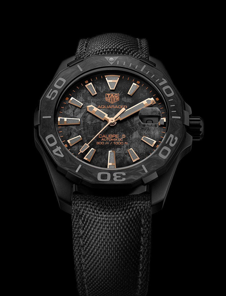 Tag Heuer Aquaracer Calibre 5 Black NATO Strap Carbon Dial Watch for Men - WBD218A.FC6445