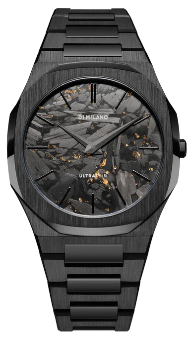 D1 Milano Ultra Thin Two Tone Black Steel Strap Watch for Men - D1-UTBJ31