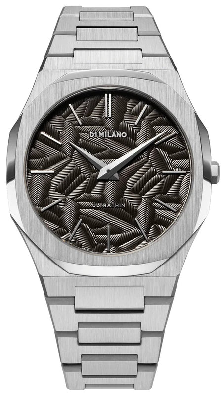 D1 Milano Ultra Thin Ashfield Black Dial Silver Steel Strap Watch for Men - D1-UTBJ32