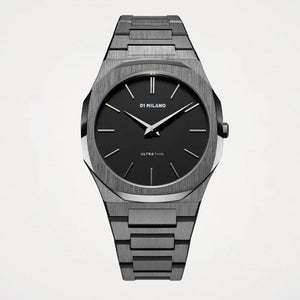 D1 Milano Ultra Thin Re-Gun Black Dial Gray Steel Strap Watch for Men - D1-UTBJ41