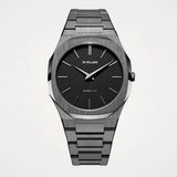 D1 Milano Ultra Thin Re-Gun Black Dial Gray Steel Strap Watch for Men - D1-UTBJ41