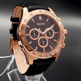 Hugo Boss Ikon Chronograph Black Dial Black Leather Strap Watch for Men - 1513179