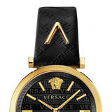 Versace V-Twist Black Dial Black Leather Strap Watch for Women - VELS00619