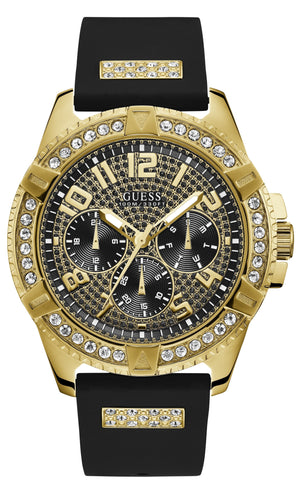 Guess Frontier Crystals Black Dial Black Silicone Strap Watch For Men - W1132G1