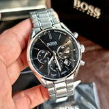 Hugo Boss Driver Chronograph Black Dial Silver Steel Strap Watch For Men - 1513080