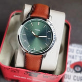 Fossil Minimalist Green Dial Brown Leather Strap Watch for Men - FS6094