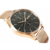 Hugo Boss Associate Chronograph Black Dial Rose Gold Mesh Bracelet Watch for Men - 1513806