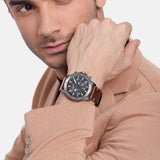 Fossil Bannon Black Dial Brown Leather Strap Watch for Men - BQ2709
