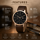 Lacoste Replay Black Dial Brown Leather Strap Watch for Men - 2011257