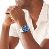 Fossil GMT Blue Dial Silver Steel Strap Watch for Men - FS5991