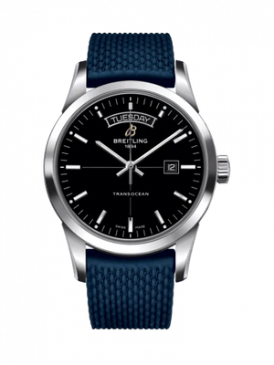 Breitling Transocean Day & Date 42mm Automatic Black Dial Blue Mesh Bracelet Mens Watch - A4531012/BB69/280S/ A20S.1