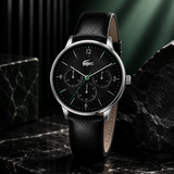 Lacoste Club Black Dial Black Leather Strap Watch for Men - 2011139