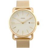 Fossil Commuter White Dial Gold Steel Strap Watch for Women - ES4332