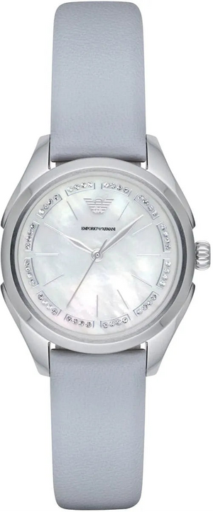 Emporio Armani Valeria Silver Dial Blue Leather Strap Watch for Women - AR11032