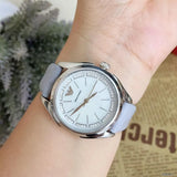 Emporio Armani Valeria Silver Dial Blue Leather Strap Watch for Women - AR11032