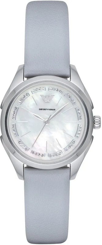 Emporio Armani Valeria Silver Dial Blue Leather Strap Watch for Women - AR11032